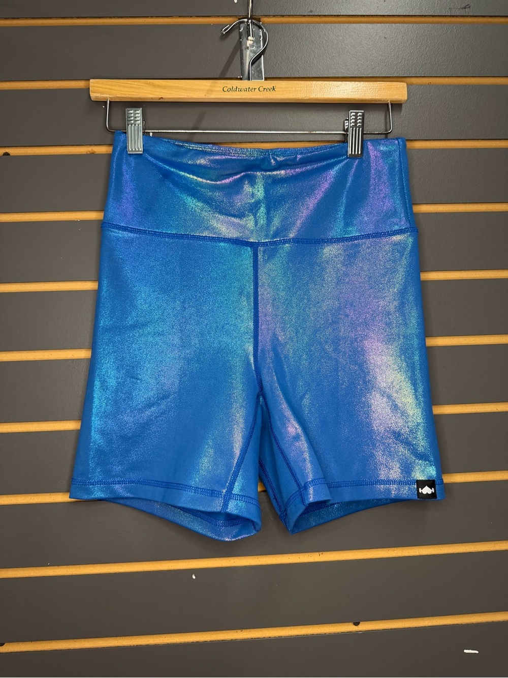 Iridescent Blue High-Waist Athletic Shorts